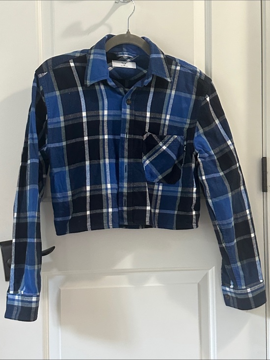 ARITZIA Tna Tops - Aritzia Blue Plaid Button-Down Shirt